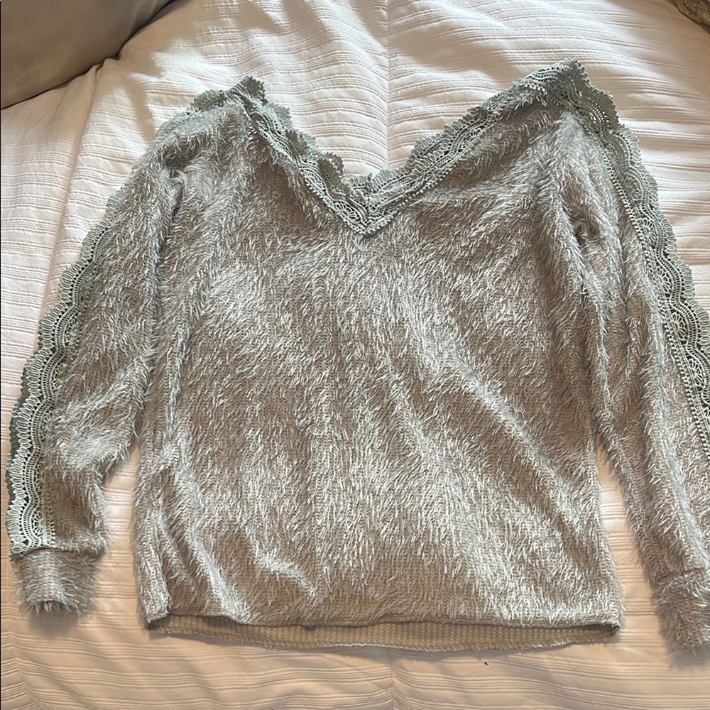 Gray V-Neck Sweater with Relaxed Fit